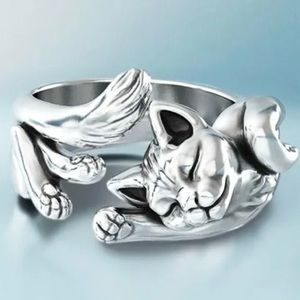 Ring Sizable 925 Silver Wrap around Kitty Love